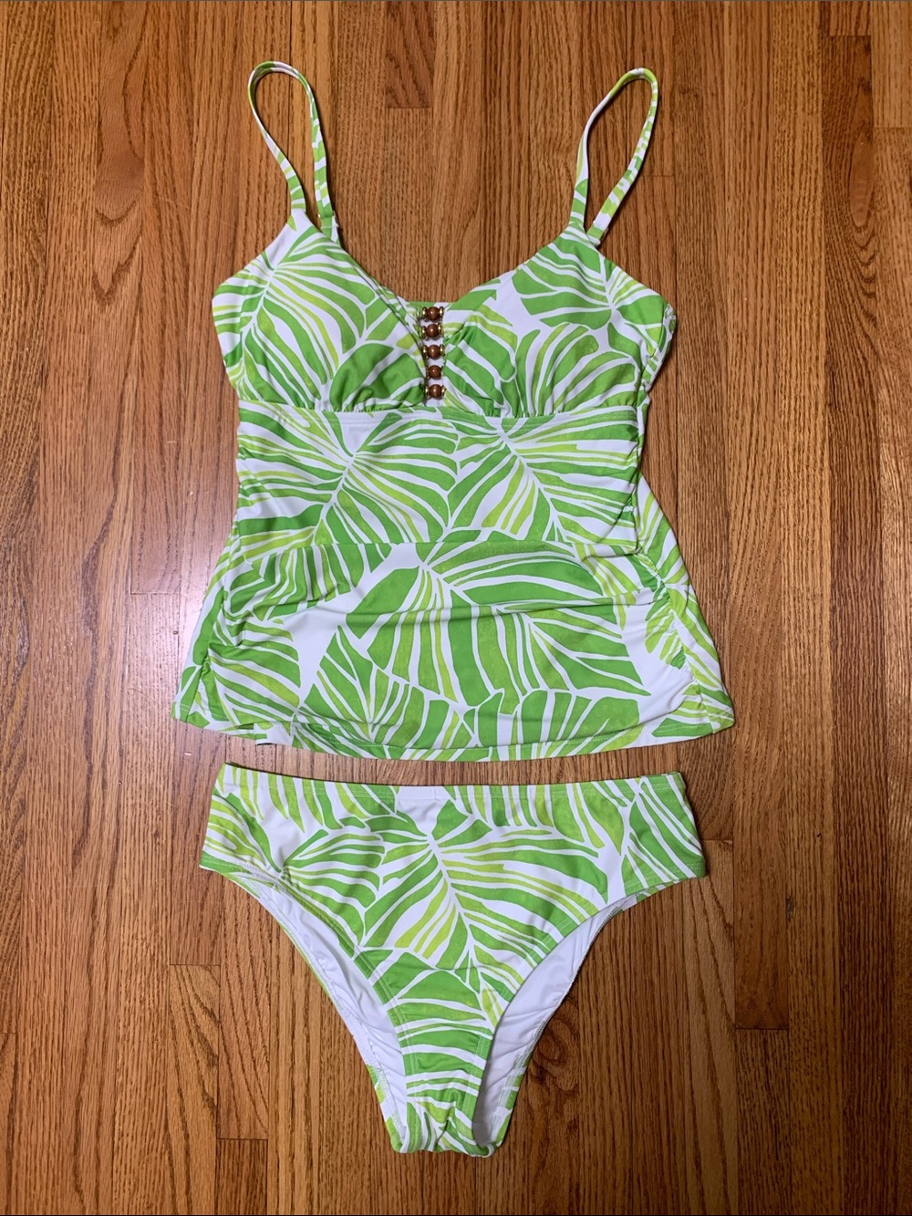 La Blanca swimsuit - green palm leaf tankini set bathing suit, size 6